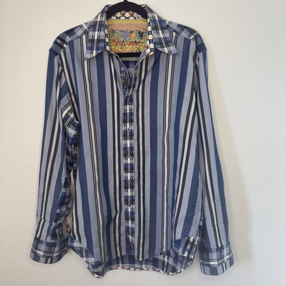 Robert Graham Men’s Button Down Shirt Blue And White Medium